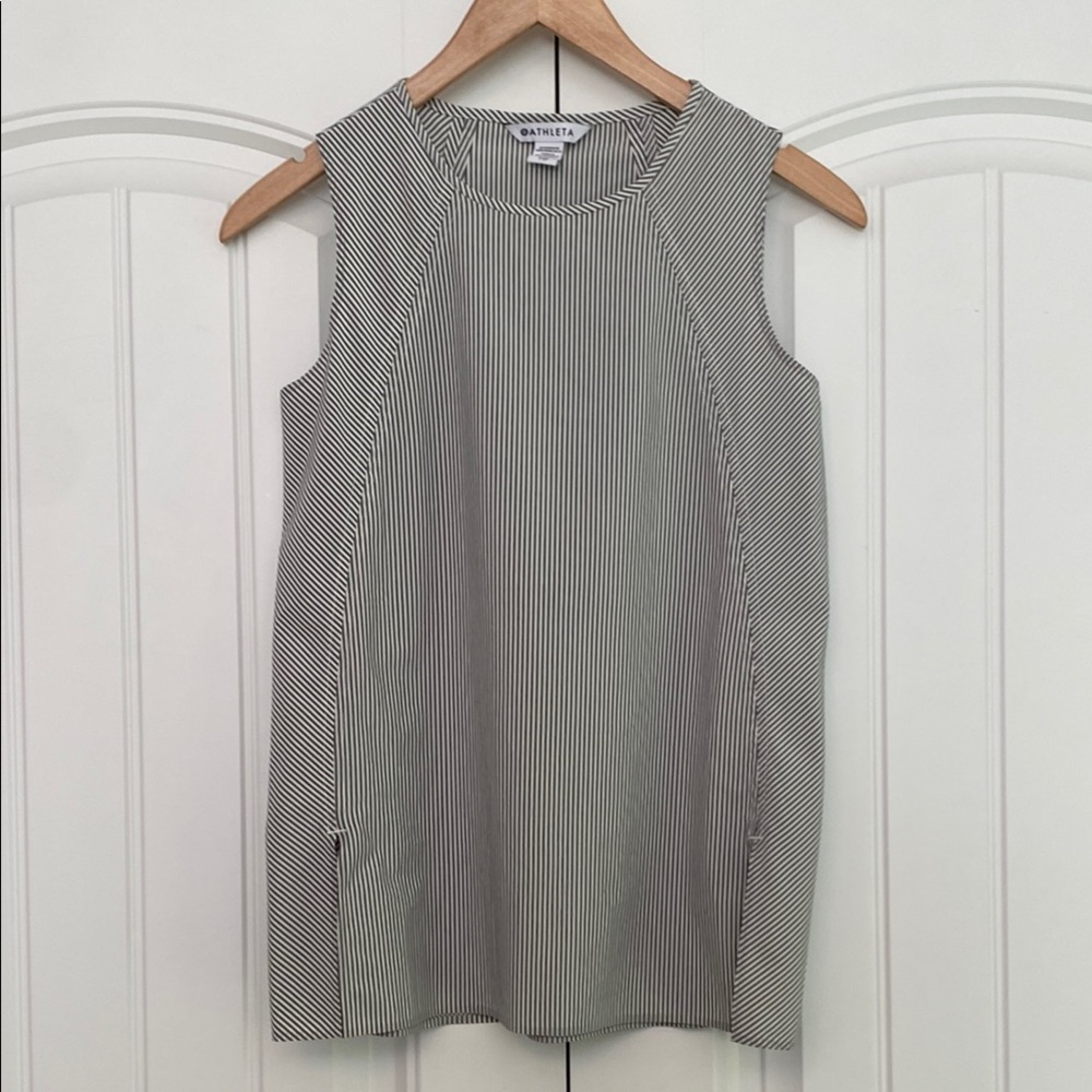 Athleta Zephyr Tank‎ Top Women's Size XXS Gray White Striped Sleeveless Stretch